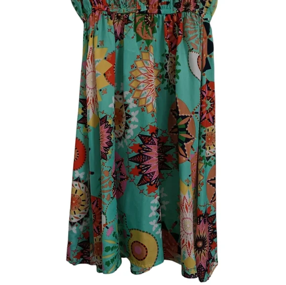 Joy & Co. Sleeveless Mini Dress, Aqua with Multi-Color Print, sz L, EUC! - Picture 5 of 10